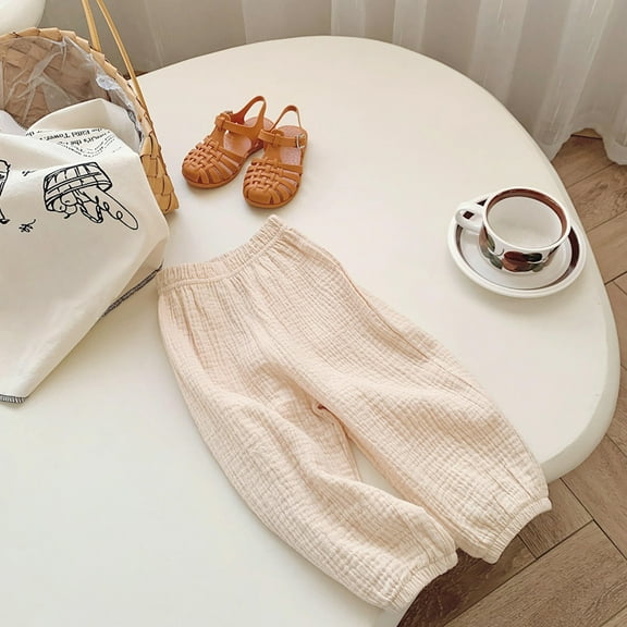 breaise Toddler Boy Girl Cotton Linen Pants Basic Plain Summer Jogger Trouses Lightweight Comfy Beach Pants