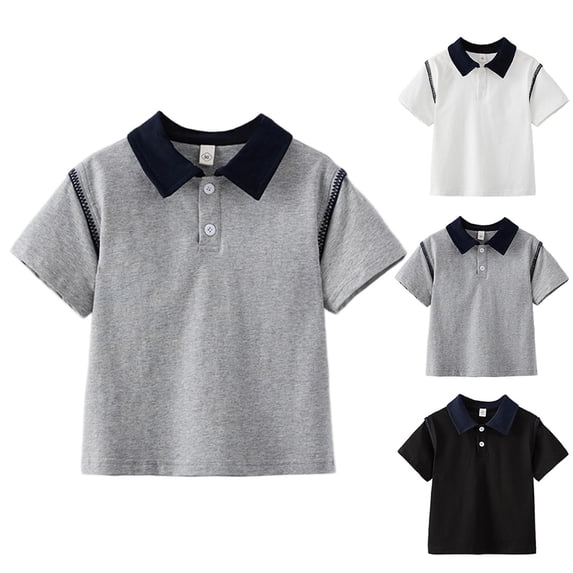 breaise Toddler Boys Short Sleeve Shirt Summer Solid Color Dress Shirt Cute School Unformal 2-14 Years