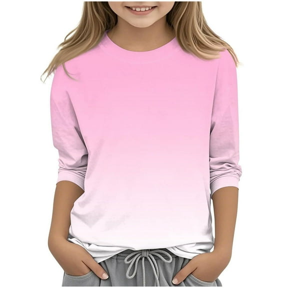 breaise Toddler Girls 3/4 Length Sleeve Tops Casual Crewneck T Shirts Cute Solid Three Quarter Length Tunic Tops