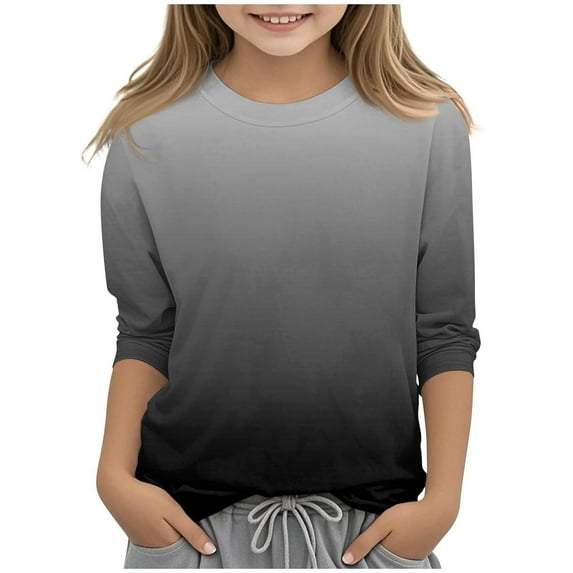 breaise Toddler Girls 3/4 Length Sleeve Tops Casual Crewneck T Shirts Cute Solid Three Quarter Length Tunic Tops