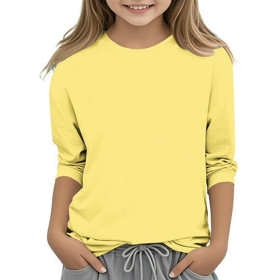breaise Toddler Girls 3/4 Sleeve Shirts Summer Crewneck T-Shirts Loose Basic Tops Solid Color Cotton Blend Tops for Women 3-12Years