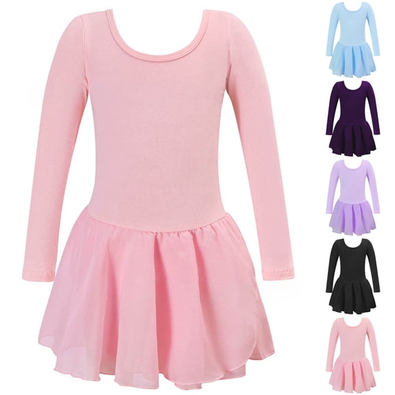 breaise Toddler Girls Long Sleeve Ballet Leotards Dresses Dance Skirt Ballerina Tutu Outfits 2-12 Years