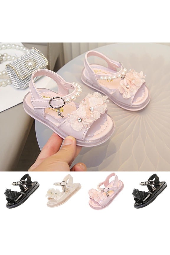 Toddler Girls Sandals Soft Rubber Princess Flat Shoes Summer Flower Girl Shoes