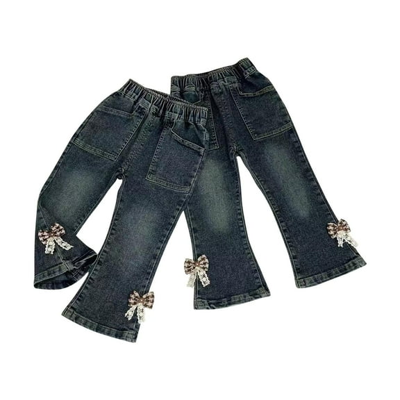 breaise Toddler Kids Girls Jeans Denim Pants High Waisted Flare Leg Jeans Fall Winter Bows Jeans Pants for Kid Loose Long Pants