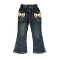 thumbnail image 1 of breaise Toddler Kids Girls Jeans Denim Pants High Waisted Flare Leg Jeans Fall Winter Bows Jeans Pants for Kid Loose Long Pants, 1 of 3