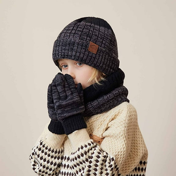 breaise Toddler kids Winter Warm Hat Neck Scarf Collar Set for Boys Girls Knitted Fleece Lined Beanie Hat and Scarf Gloves