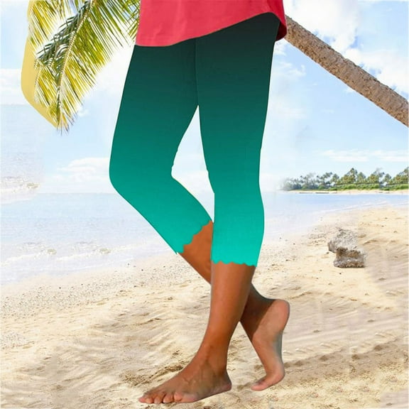 breaise Tummy Control Capri Leggings for Women High Waist Knee Length Yoga Pants Summer Trendy Gradient Color Workout Cropped Pants