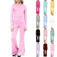 thumbnail image 1 of breaise Two Piece Outfit for Girls Long Sleeve Crop Top and Flare Pants Set Lounge 2 Piece Yoga Tracksuit, 1 of 6
