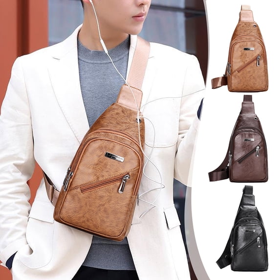 breaise Vintage Leather Sling Bag for Men, Crossbody Backpack Shoulder Chest Pack Casual Daypack