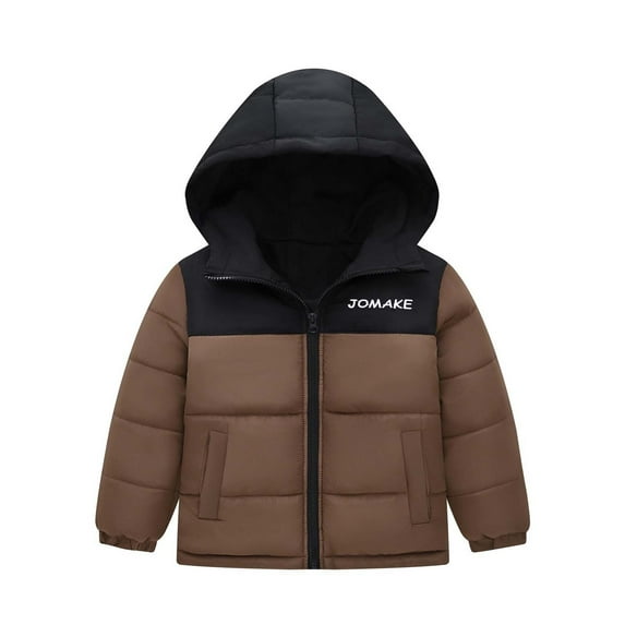 breaise Winter Coat for Boys Girls Hooded Puffer Jackets Casual Zipper Color Block Padded Coats Long Sleeved Hood Jacket