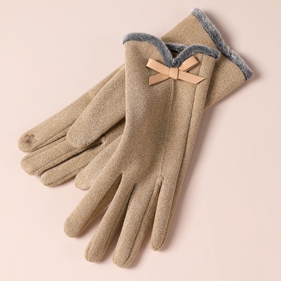 breaise Winter Gloves Warm Lined Touch Screen Driving Gloves Suede Leather Bow Plush Wrist Mitten Women