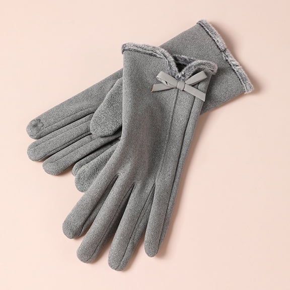 breaise Winter Gloves Warm Lined Touch Screen Driving Gloves Suede Leather Bow Plush Wrist Mitten Women