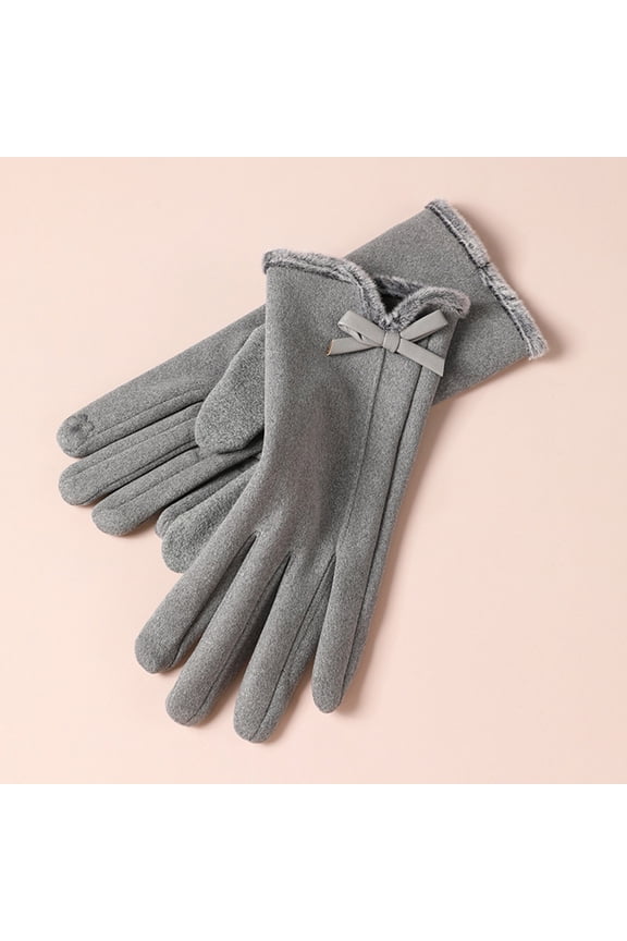 Winter Gloves Warm Lined Touch Screen Driving Gloves Suede Leather Bow Plush Wrist Mitten Women