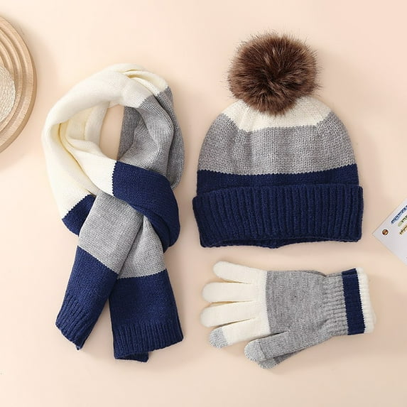 breaise Winter Hat Scarf Glove Set for Kids,Fleece Lined Beanie with Pom Pom,Gloves Knit Scarf for Cold Weather