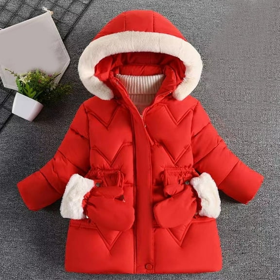 breaise Winter Jackets for Kids Girls Fleece Lined Parka Coat Casual Pockets Hooded Puffer Jackets Thermal Faux Down Coats Kids Outdoor Skiing Jacket