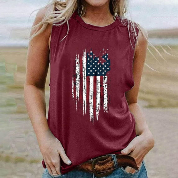 breaise Women's 4th of July Tank Tops Casual Patriotic American Flag Print Tshirts Elegant Sleeveless T-shirts Cami Lightweight Scoop Neck Tanks Work Blouses for Women