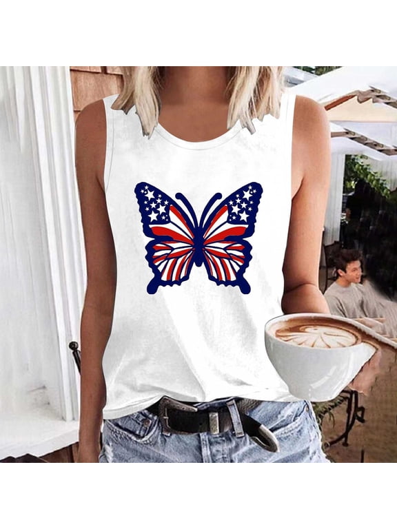 Women's 4th of July Tank Tops Plus Size Patriotic USA Flag Pattern Tshirts Cute Sleeveless T-shirts Camisole Flowy Crew Neck Tanks Summer Tops for Women 2024