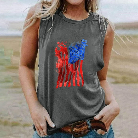 breaise Women's 4th of July Tank Tops Summer Patriotic Stars and Stripes Graphic Tshirts Elegant Sleeveless T-shirts Camisole Lightweight Crewneck Tanks Plus Size Tops for Women