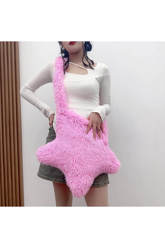 Women's Fuzzy Star Crossbody Tote Bags Furry Shoulder Bag Cute Purse Handbag