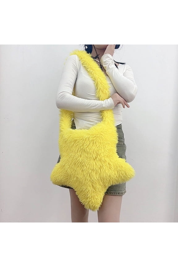 Women's Fuzzy Star Crossbody Tote Bags Furry Shoulder Bag Cute Purse Handbag