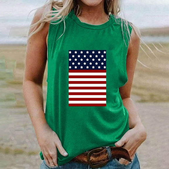 breaise Women's Independence Day Tank Tops Summer Patriotic Stars and Stripes Graphic Tshirts Cute Sleeveless T-shirts Camisole Classic Round Neck Tanks Womens Tank Tops under $10