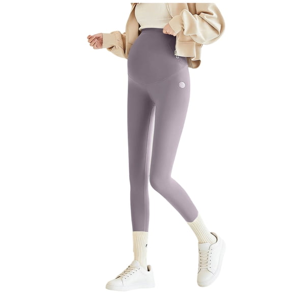 breaise Women's Maternity Leggings Over The Belly Bump Workout Full Length Leggings Pregnancy Mama Running Active Yoga Pants L Purple