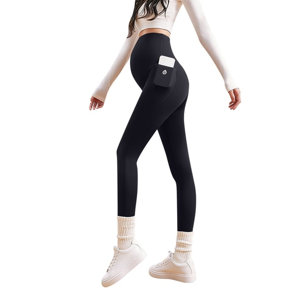 breaise Women's Maternity Leggings with Pockets Over The Belly Pregnancy Yoga Pants High Waist Seamless Activewear Workout Leggings XL Black