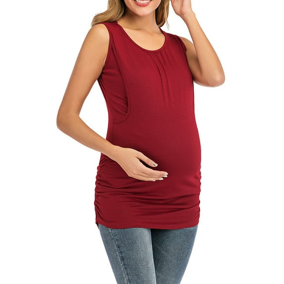breaise Women's Maternity Nursing Tank Tops Sleeveless Breastfeeding Shirts Double Layer Summer Pregnancy Ruched Basic Tops Maternity Shirt Vest Pregnancy Clothes S-2XL