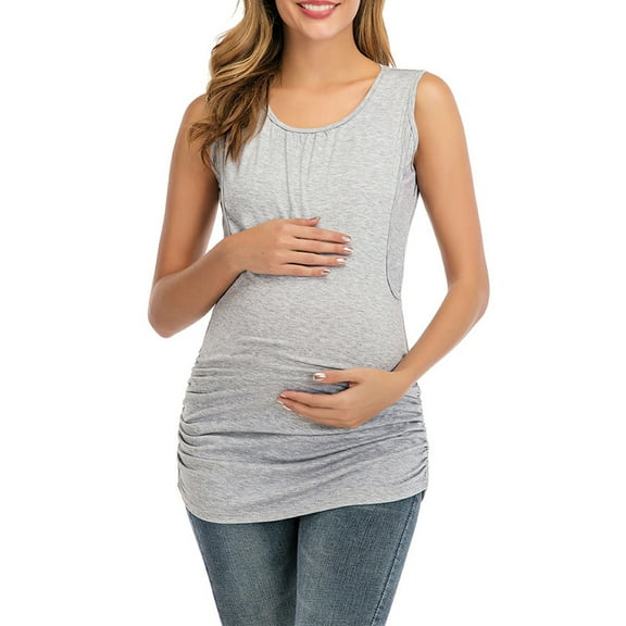 breaise Women's Maternity Nursing Tank Tops Sleeveless Breastfeeding Shirts Double Layer Summer Pregnancy Ruched Basic Tops Maternity Shirt Vest Pregnancy Clothes S-2XL