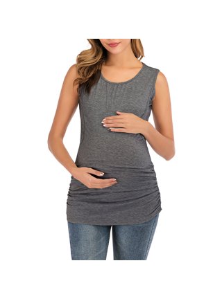 LaClef Women's Ribbed Maternity Tank Top - Sleeveless V-Neck Side Ruched Pregnancy Top (For Pregnancy & Postpartum)