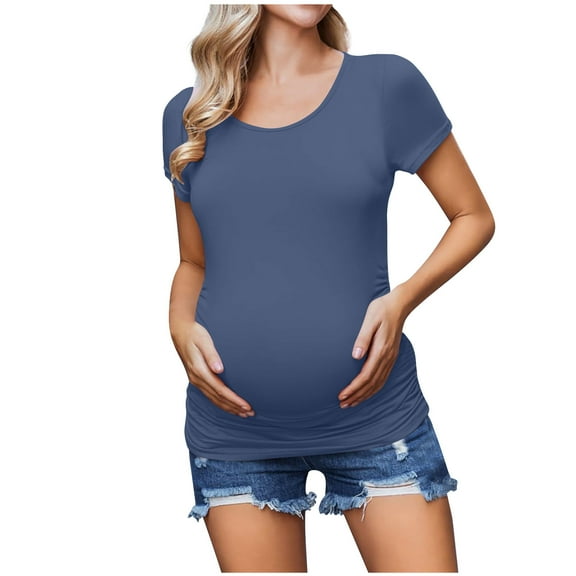 breaise Women's Maternity Shirts, Casual Maternity T-Shirt Crew Neck Maternity Short Sleeve Casual Tee Side Ruched Pregnancy Tee Top Tunic Blouse Casual Mama Clothes