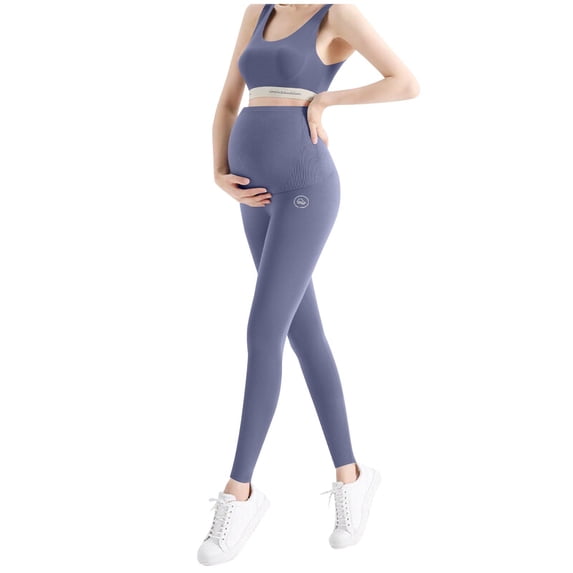 breaise Women's Maternity Workout Leggings Over The Belly Pregnancy Yoga Pants Lightweight Pregnancy Mama Running Active Legging M Blue