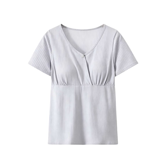 breaise Women's Nursing Shirts V Neck Breastfeeding Tshirt Rib Knit Short Sleeve Maternity Tops