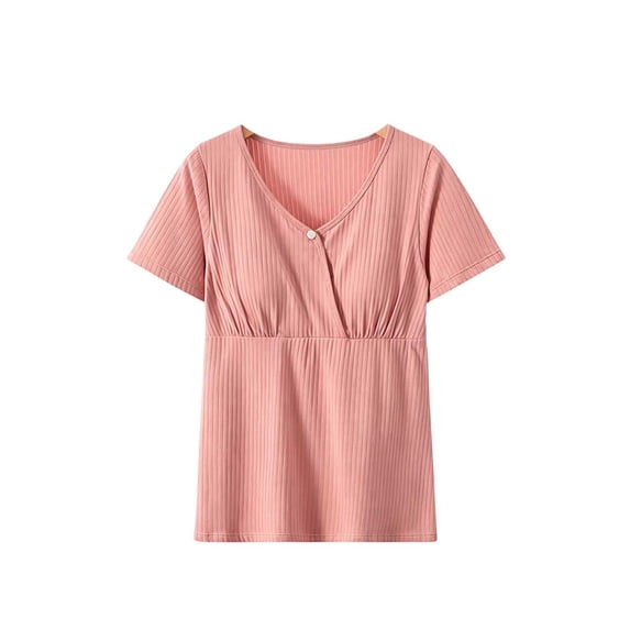 breaise Women's Nursing Shirts V Neck Breastfeeding Tshirt Rib Knit Short Sleeve Maternity Tops