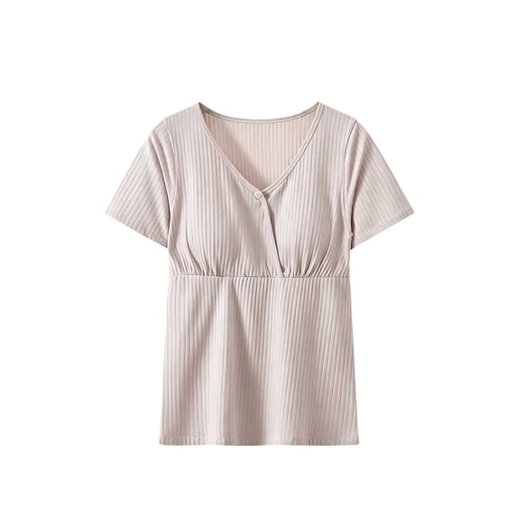 breaise Women's Nursing Shirts V Neck Breastfeeding Tshirt Rib Knit Short Sleeve Maternity Tops
