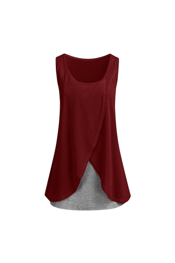 Women's Nursing Tank Tops Sleeveless Breastfeeding Shirts Loose Fit Maternity Tops Round Neck Sleeveless Nursing Top