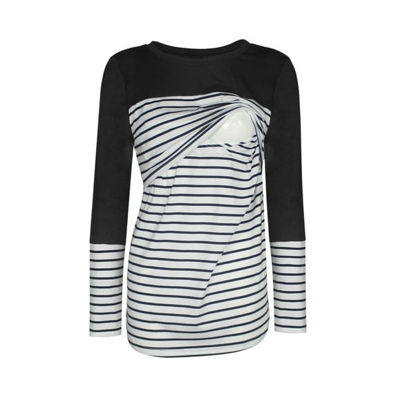 breaise Women's Nursing Tops Color Block Maternity Long Sleeve Shirts for Breastfeeding Shirts Double Layer Pregnancy Tee Mama Clothes S-3XL