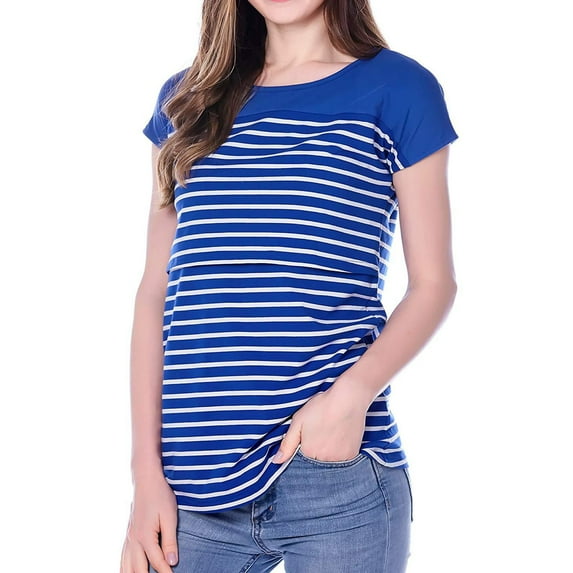 breaise Women's Nursing Tops Color Blocking Striped Breastfeeding Shirts Crewneck Short Sleeve Maternity Tees Comfy Soft Pregnancy Shirts Mama Postpartum Clothes S-2XL