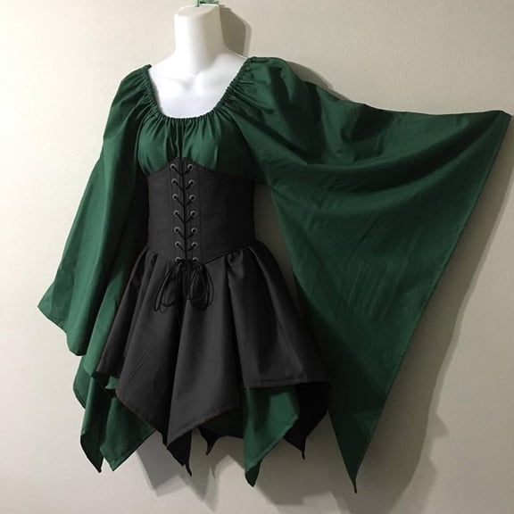 breaise Women's Renaissance Medieval Costumes Dress Trumpet Sleeves Gothic Retro Gown Off Shoulder Corset Steampunk Dress