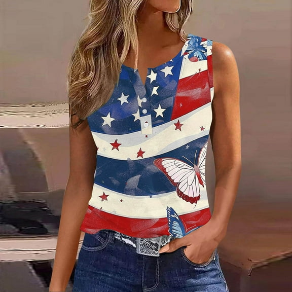breaise Womens 4th of July Tank Tops Casual Patriotic USA Flag Graphic Tshirts Elegant Sleeveless T-shirts Camisole Comfy V Neck Tanks Summer Tops for Women 2024
