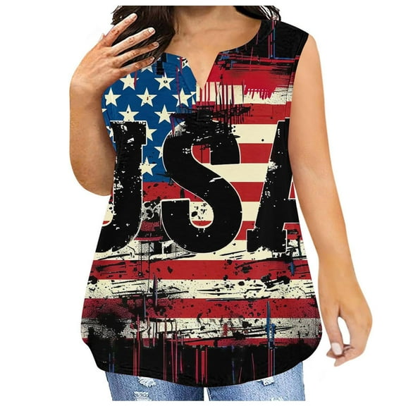breaise Womens 4th of July Tank Tops Plus Size Patriotic American Flag Print Tshirts Cute Sleeveless T-shirts Camisole Classic V Neck Tanks Womens Tank Tops under $5