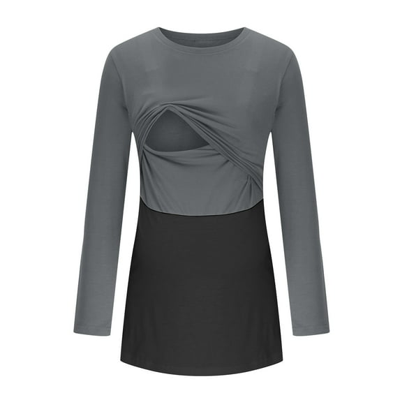 breaise Womens Color Block Maternity Tops Loose Long/Short Sleeve Breastfeeding Shirts Casual Comfy Women's Tunics S-2XL