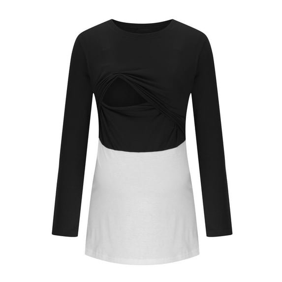 breaise Womens Color Block Maternity Tops Loose Long/Short Sleeve Breastfeeding Shirts Casual Comfy Women's Tunics S-2XL