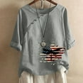 thumbnail image 1 of breaise Womens Independence Day Linen Shirts Summer Patriotic Red White and Blue Print Tshirts Cute Short Sleeve Tees Soft Crewneck Blouses Tops Y2k Tops Todays, 1 of 3