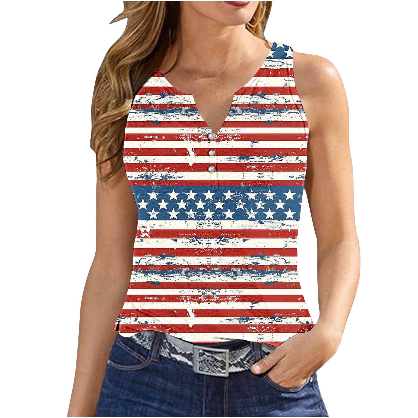 breaise Womens Independence Day Tank Tops Plus Size Patriotic American