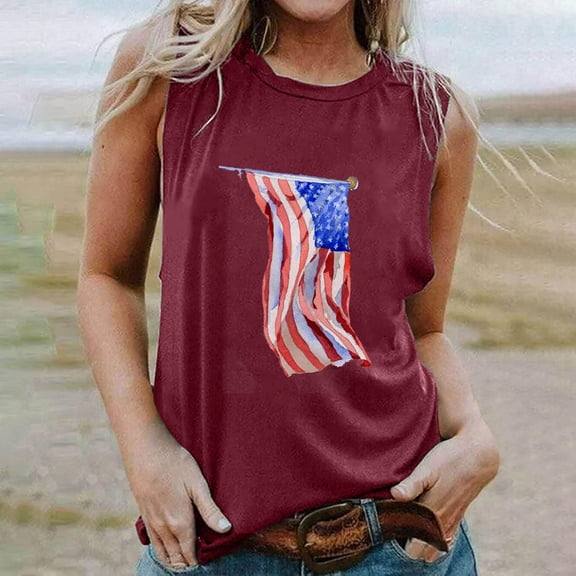 breaise Womens Independence Day Tank Tops Summer Patriotic USA Flag Graphic Tshirts Cotton Sleeveless T-shirts Cami Lightweight Scoop Neck Tanks Womens Tank Tops under $10