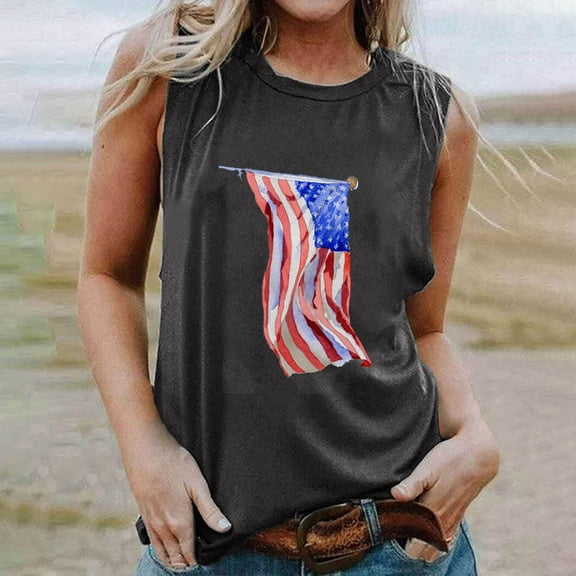 breaise Womens Independence Day Tank Tops Summer Patriotic USA Flag Graphic Tshirts Cotton Sleeveless T-shirts Cami Lightweight Scoop Neck Tanks Womens Tank Tops under $10