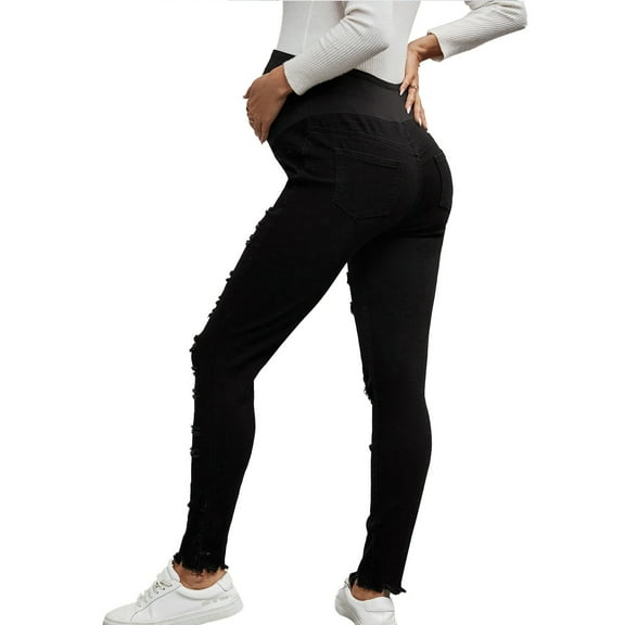 breaise Womens Maternity Jeans Over Belly Support Stretchy Tight Casual High Waist Ripped Jeans Pants Trousers Mom Fit Denim Pants