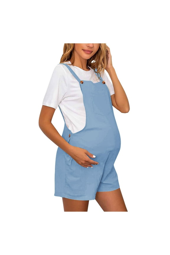 Womens Maternity Jumpsuit Pregnancy Casual Romper Spaghetti Strap Tank Top Baggy Shorts Jumpsuits with Pockets