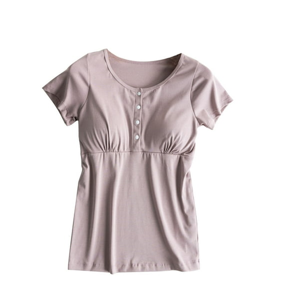 breaise Womens Maternity Nursing Short Sleeve Tops Built in Bra for Breastfeeding Maternity Sleepwear Button Down Nightgown